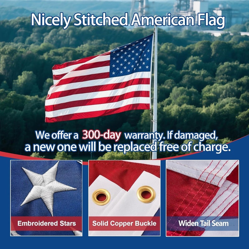 irbrisu Sturdy American Flag 5x8 Ft Outdoor Heavy Duty,100% Made in USA American Flags ,Non Fading American Flags for Outside 5x8,Embroidered American Flag,5 by 8 America Flags Best High Wind all Weather US Flag,Indestructible America Flag Sewn Stripes and Embroidered Stars - Image 2